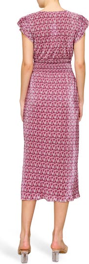 Cap Sleeve Plissé Midi Dress