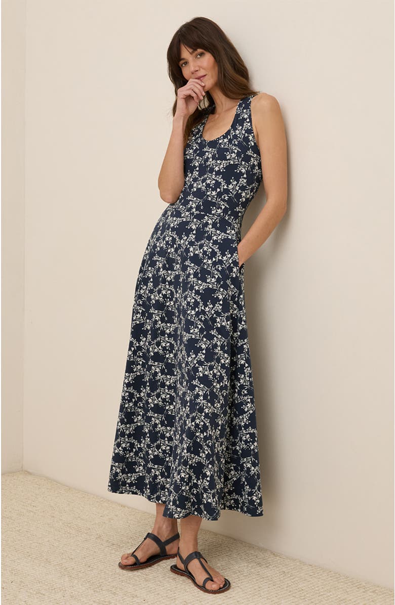 Pact Organic Cotton Fit & Flare Open Back Maxi Dress, Alternate, color, Bouquet Blooms Midnight Blue