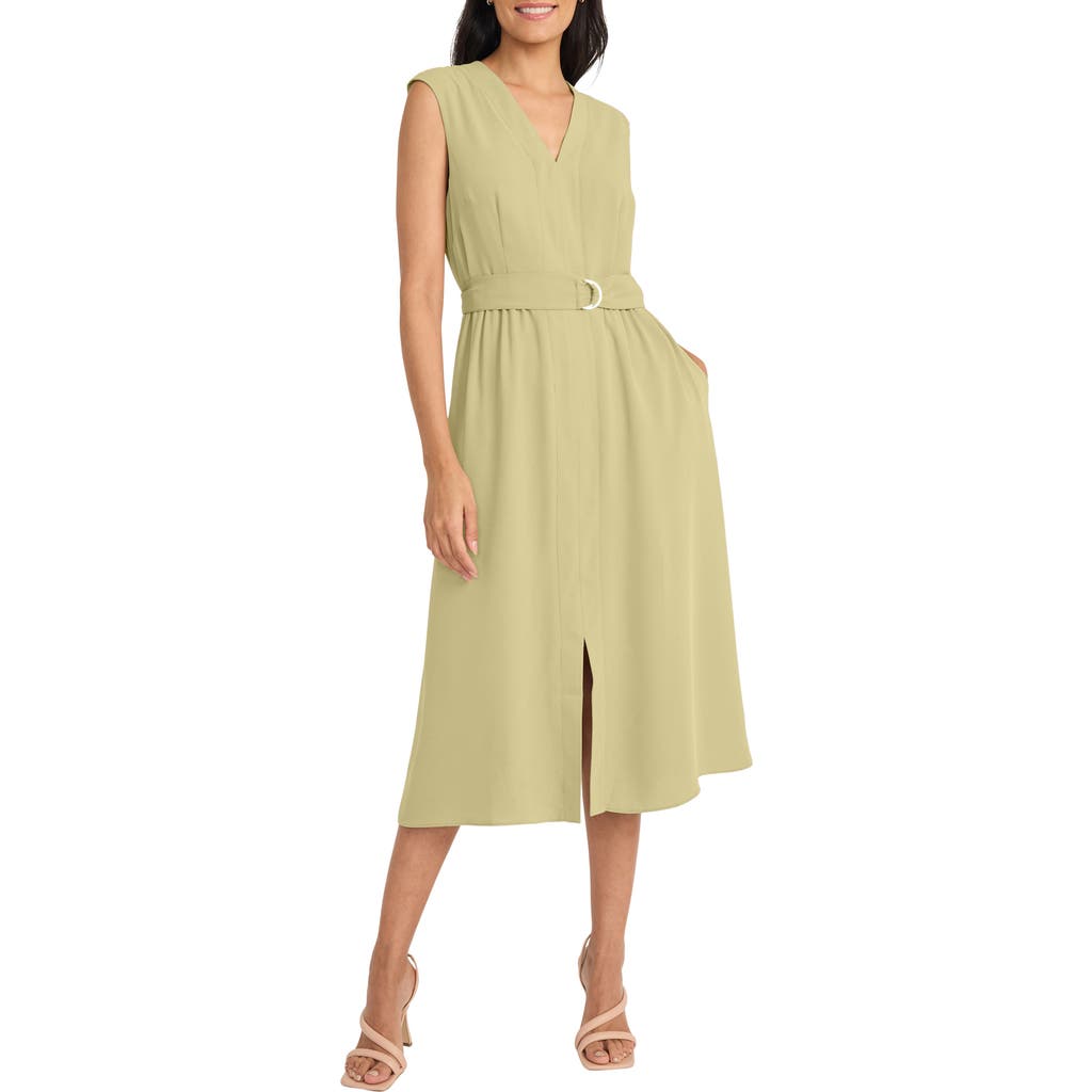 Maggy London Sleeveless Belted Midi Dress In Moss