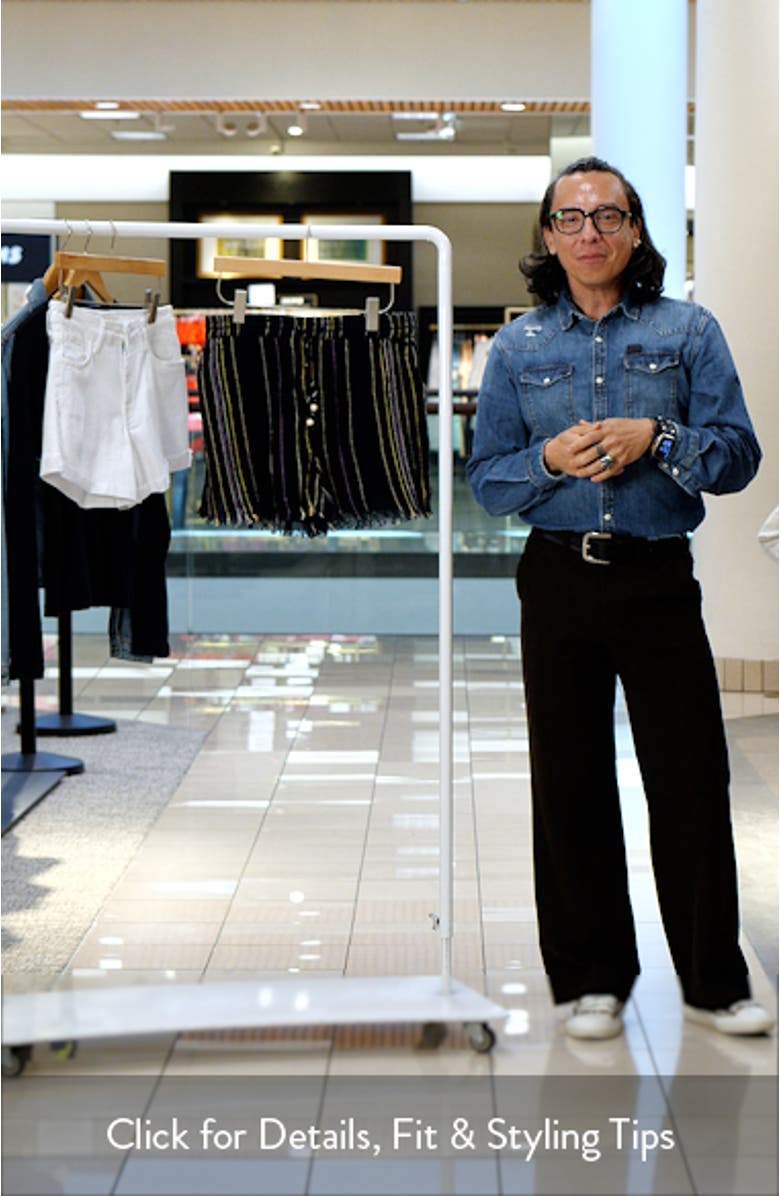 Stripe Frayed Hem Drawstring Shorts, sales video thumbnail