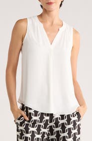 T Tahari Sleeveless Split Neck Top
