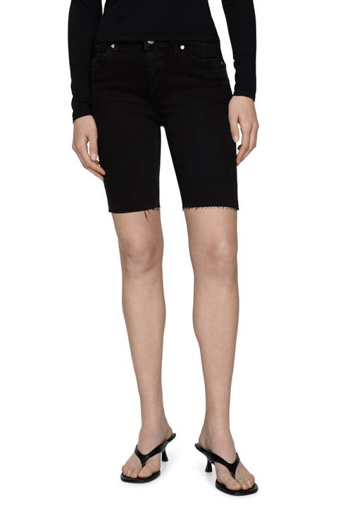 Raw Hem Low Rise Skinny Denim Bermuda Shorts