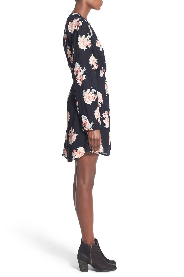 Faux Wrap Dress, Alternate, color, BLACK/ ROSE