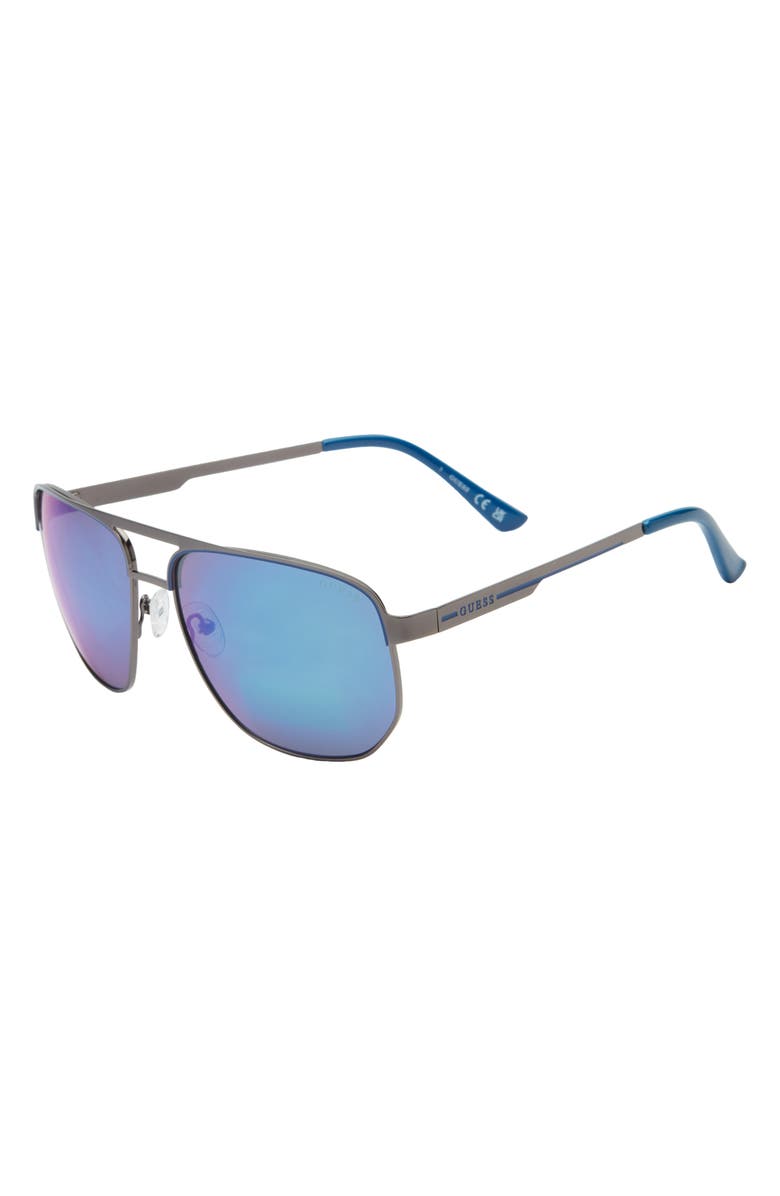 GUESS 61mm Navigator Sunglasses, Alternate, color, Dark Nickel Tin / Blue Mirror