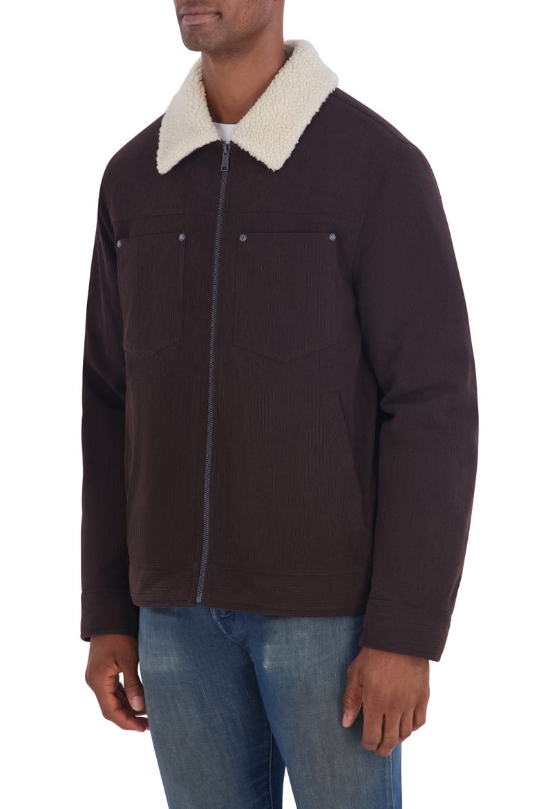Faux Shearling Collar Corduroy Jacket, Alternate, color, COFFEE BEAN