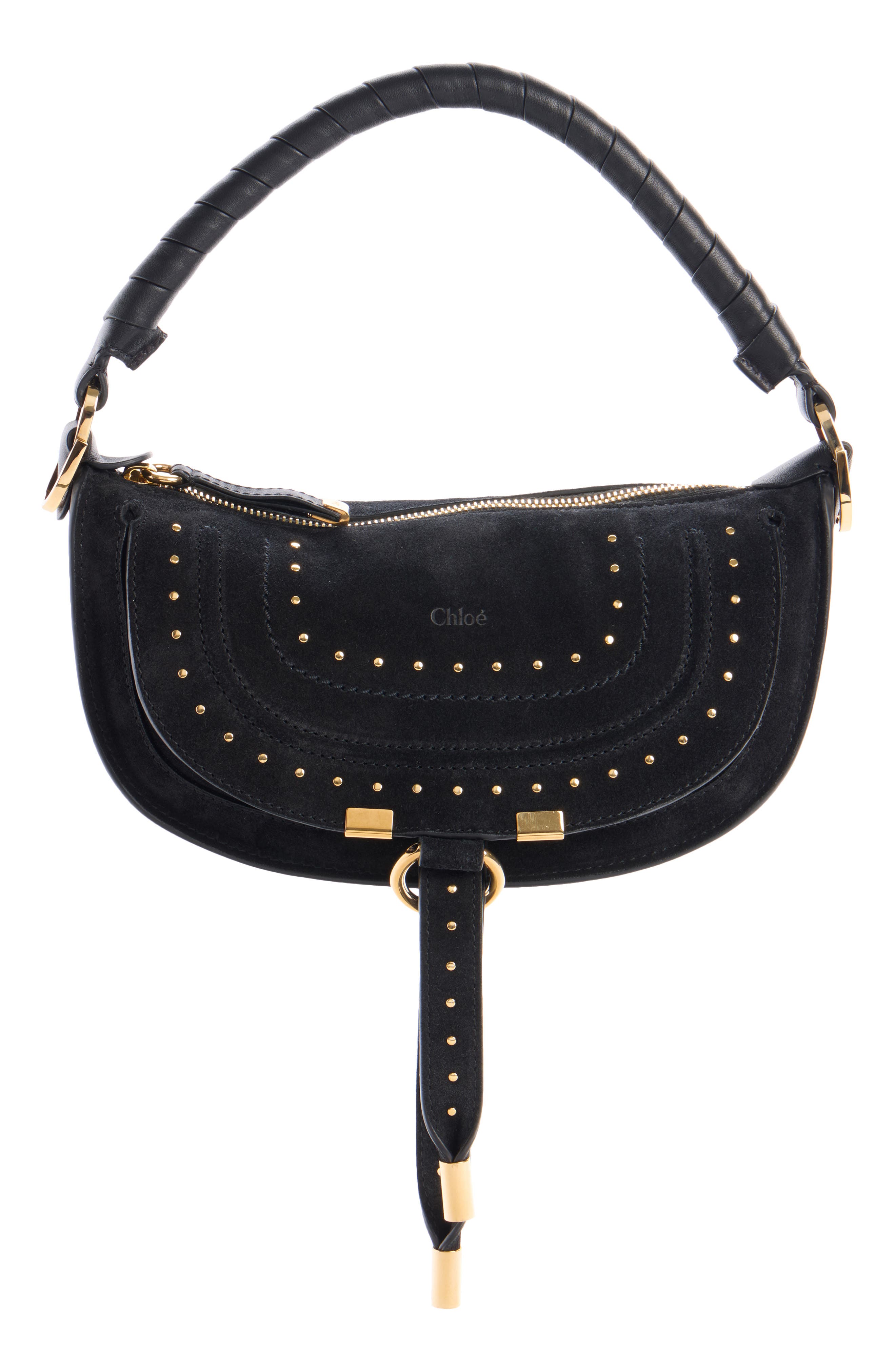 Mini Marcie Suede Camera Shoulder Bag, Main, color, BLACK