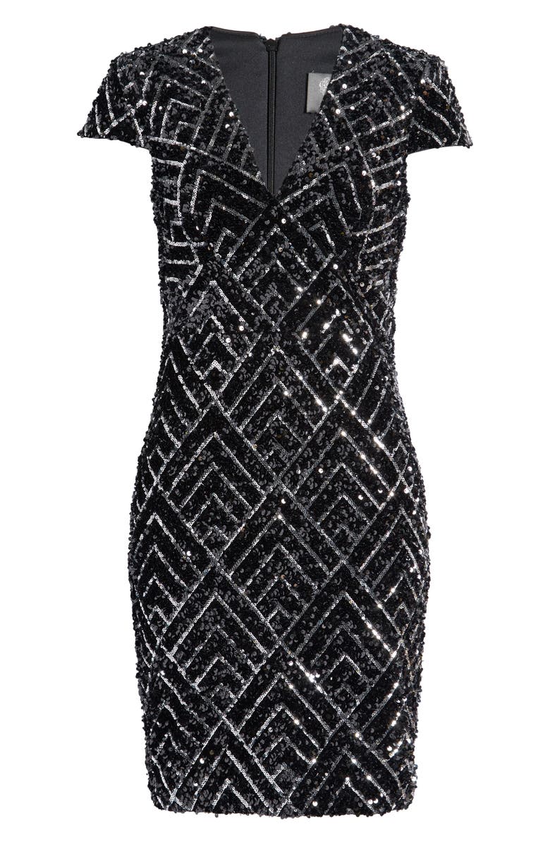 Vince Camuto Sequin Velvet Cocktail Sheath Dress, Alternate, color, 