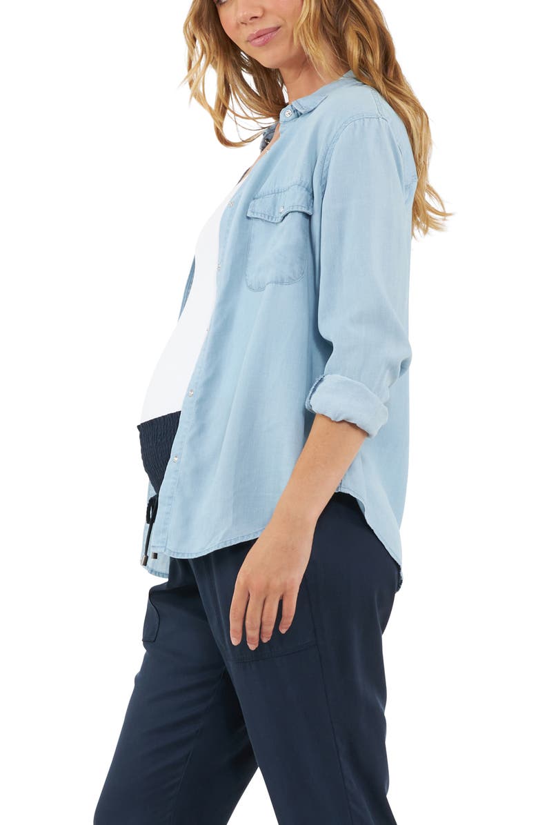 Ripe Maternity Bec Chambray Shirt, Alternate, color, Clean Fade