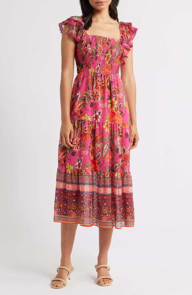 Eliza J Floral Midi Sundress, Main, color, Pink Multi