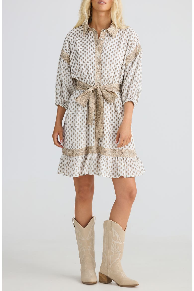 Echo Print Tie Waist Shirtdress, Main, color, TEMPLE
