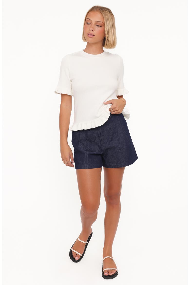 Emilie Ruffle Trim Short Sleeve Sweater, Alternate, color, CREAM