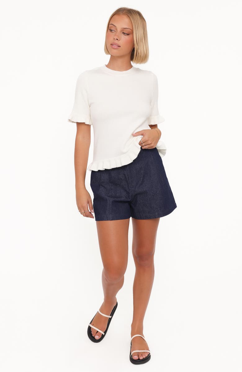 Petal & Pup Emilie Ruffle Trim Short Sleeve Sweater, Alternate, color, Cream