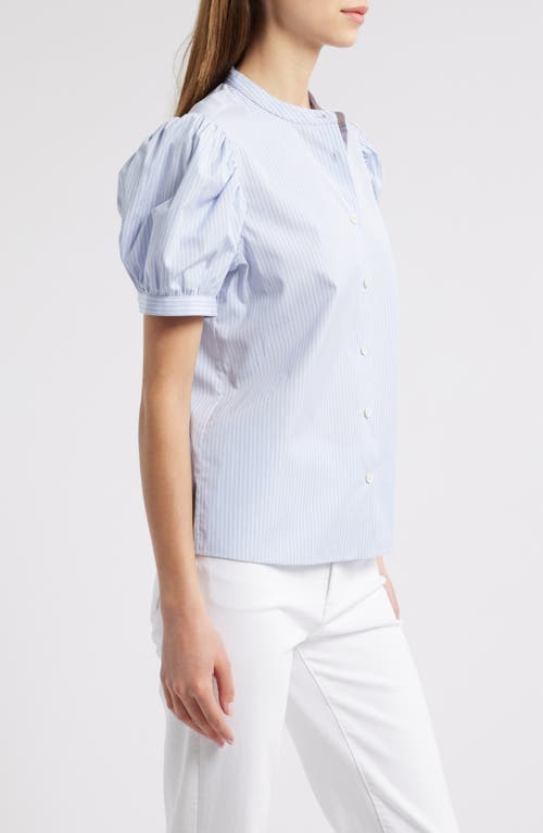 Shop Frame The Gathered Stripe Short Sleeve Button-up Shirt In Light Chambray Multi