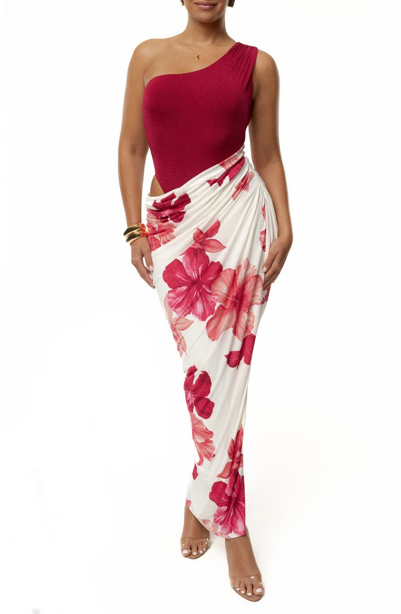 JLUXLABEL Serenade One-Shoulder Mixed Media Dress, Alternate, color,