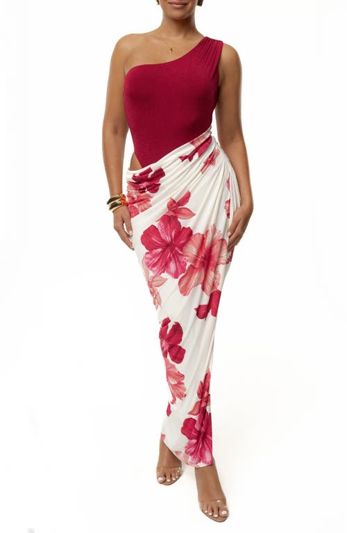 Jluxlabel Serenade One-shoulder Mixed Media Dress In Red