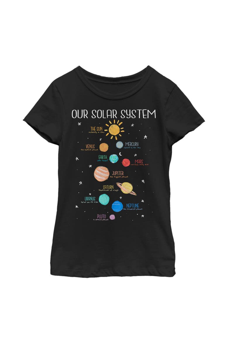 Girls' Solar System Planet Cheat Sheet Graphic T-Shirt, Main, color, Black