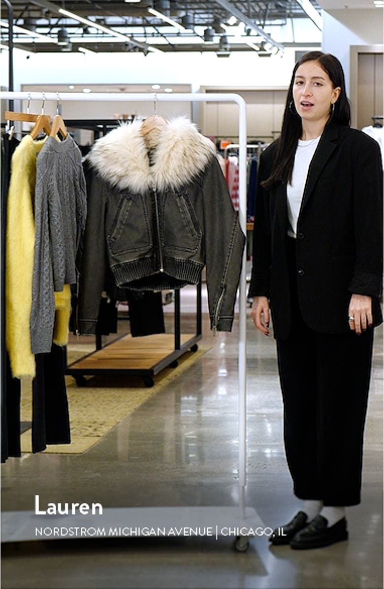 Faux Fur Collar Faux Leather Bomber Jacket, sales video thumbnail