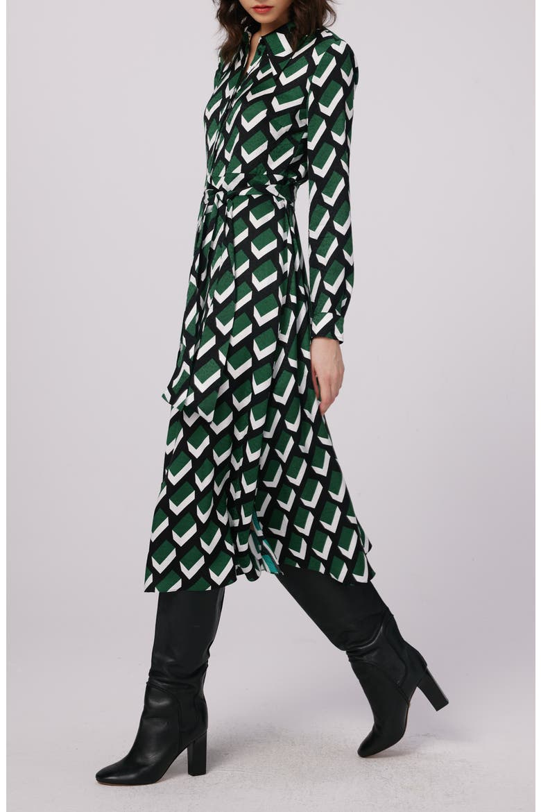 Gizelle Chevron Long Sleeve Midi Dress, Alternate, color, BLOCKS GREEN LG