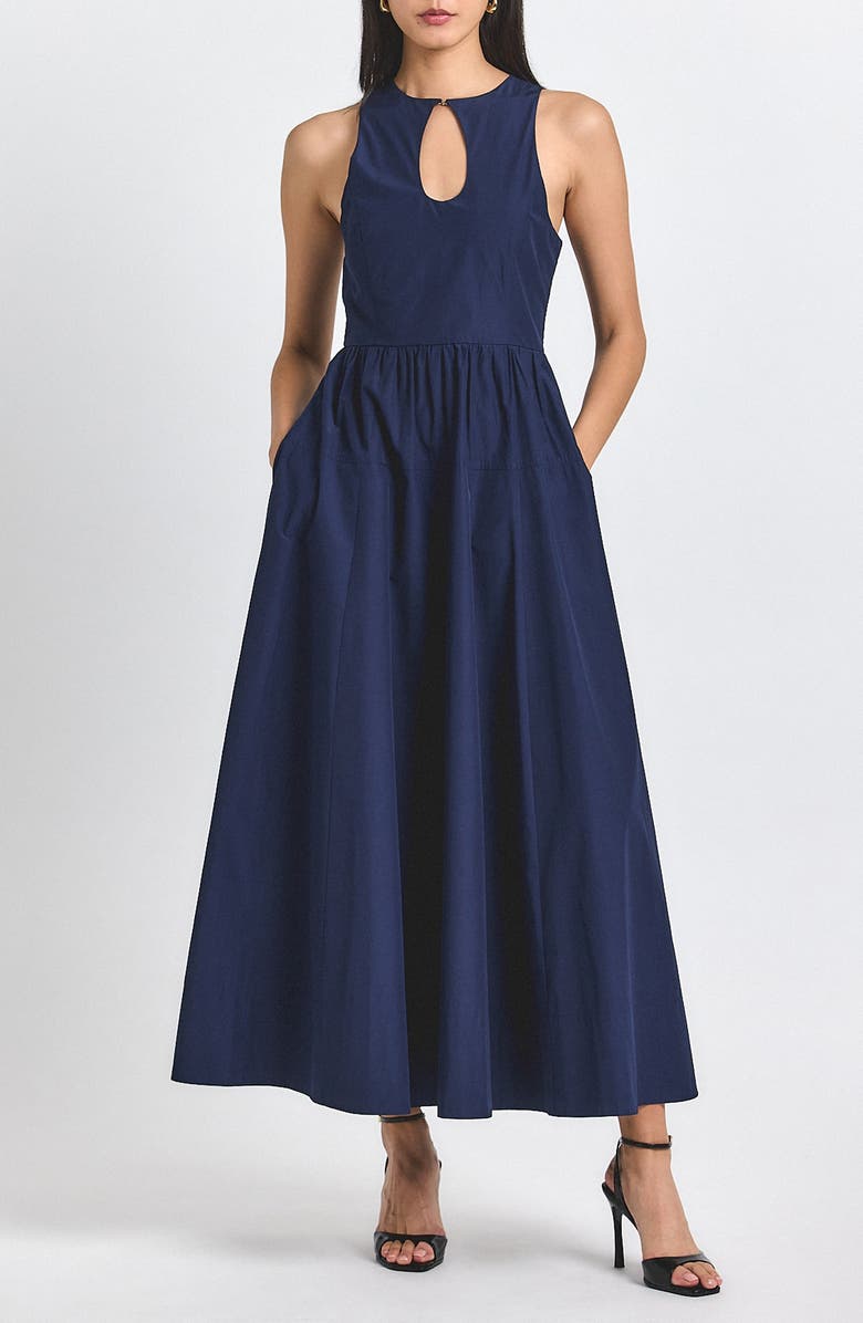 Derek Lam 10 Crosby Melodie Sleeveless Fit & Flare Maxi Dress, Main, color, Navy