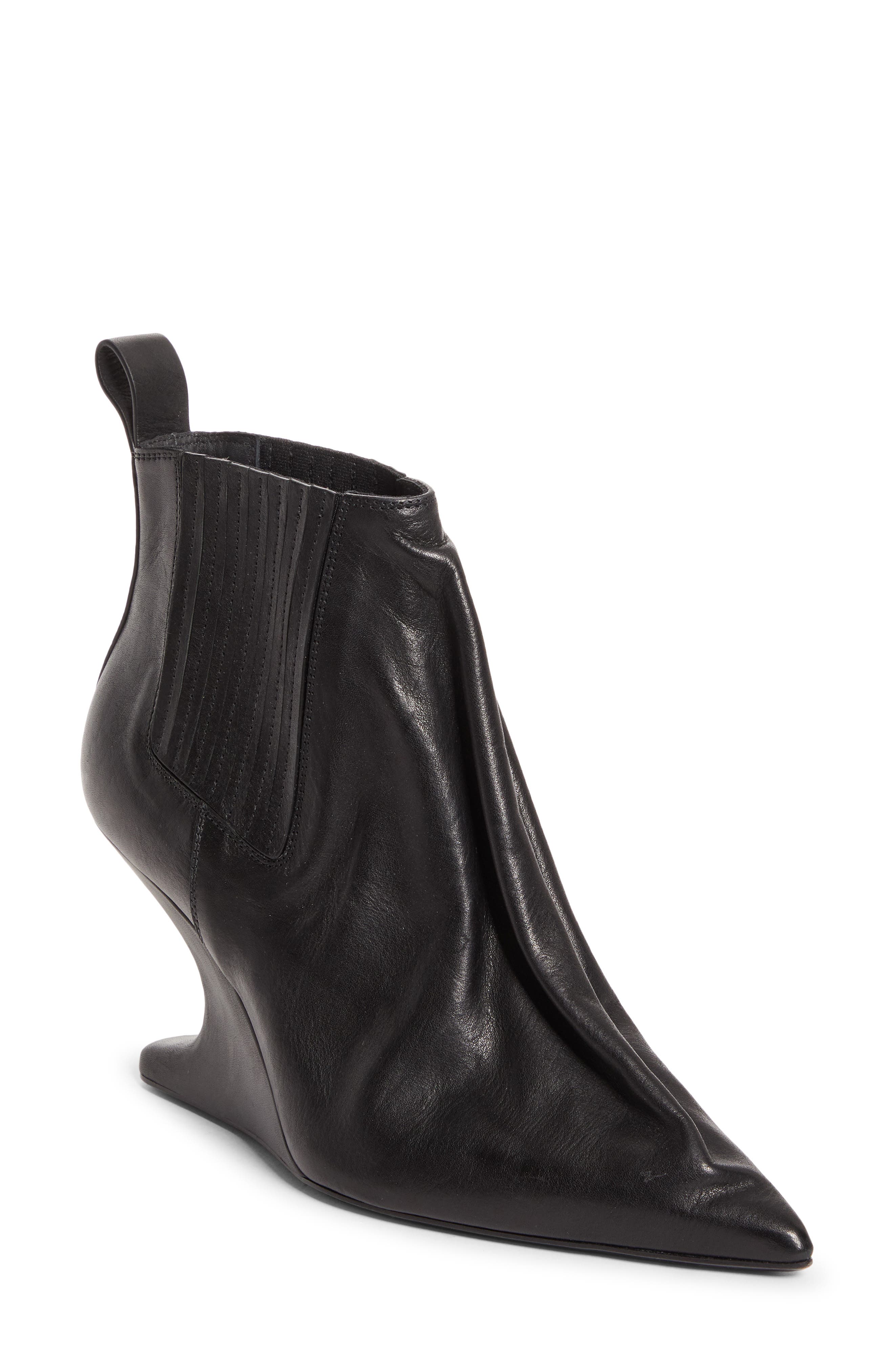 Rick Owens Taco Pointed Toe Wedge Chelsea Boot, Main, color, Black