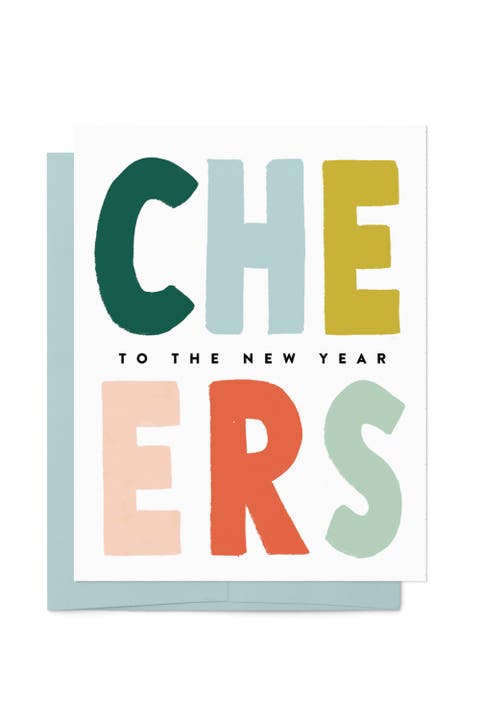 Colorful CHEERS to the New Year Hand Lettered Cards Boxed Set of 8 Cards