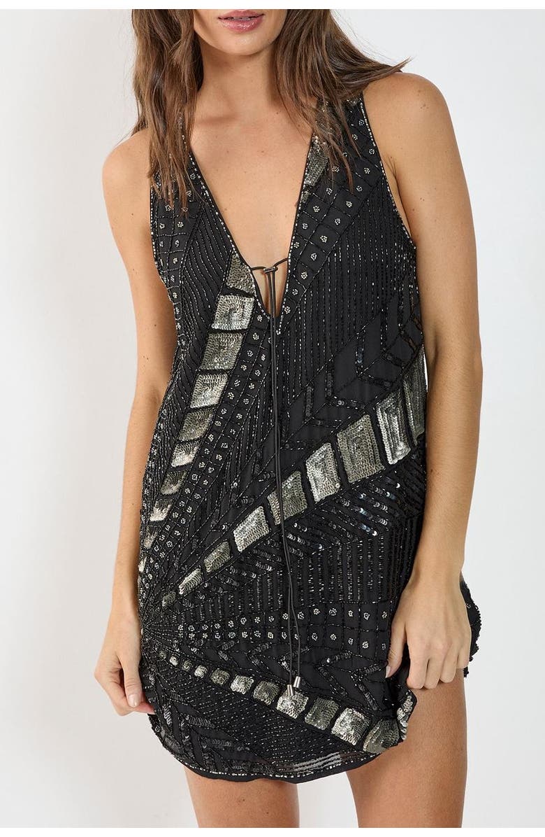 NASTY GAL Plunge Sequin Mini Dress, Alternate, color, Black