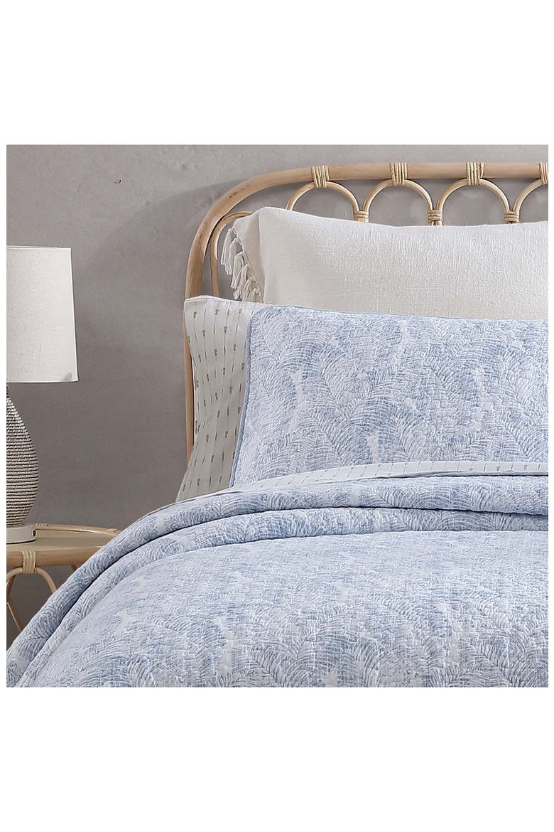 Distressed Water Leaves Reversible Quilt & Sham Set, Alternate, color, BLUE SKY