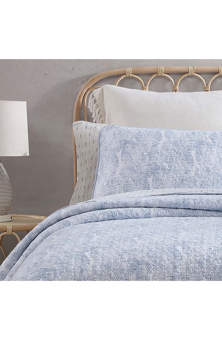 Tommy Bahama Distressed Water Leaves Reversible Quilt & Sham Set, Alternate, color, Blue Sky
