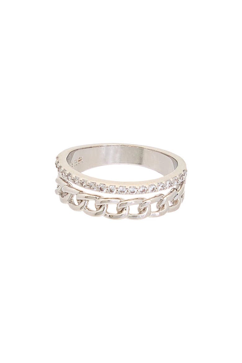 Cubic Zirconia Curb Link Band Ring, Main, color, WHITE GOLD
