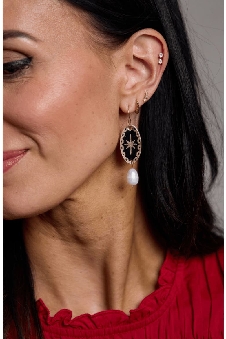Satin Auden Pearl Drop Earrings, Alternate, color, Gold Satin