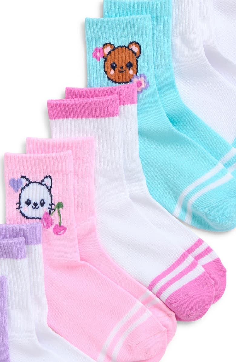 Capelli New York Kids' Critters Assorted 8-Pack Quarter Socks, Alternate, color, White Multi Combo