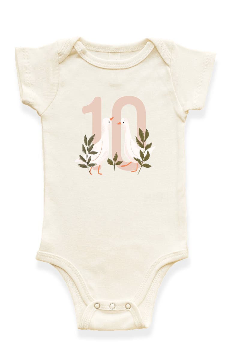 Tenth & Pine Goose Monthly Milestones Short Sleeve Organic Baby Bodysuit, Main, color, Ten Months