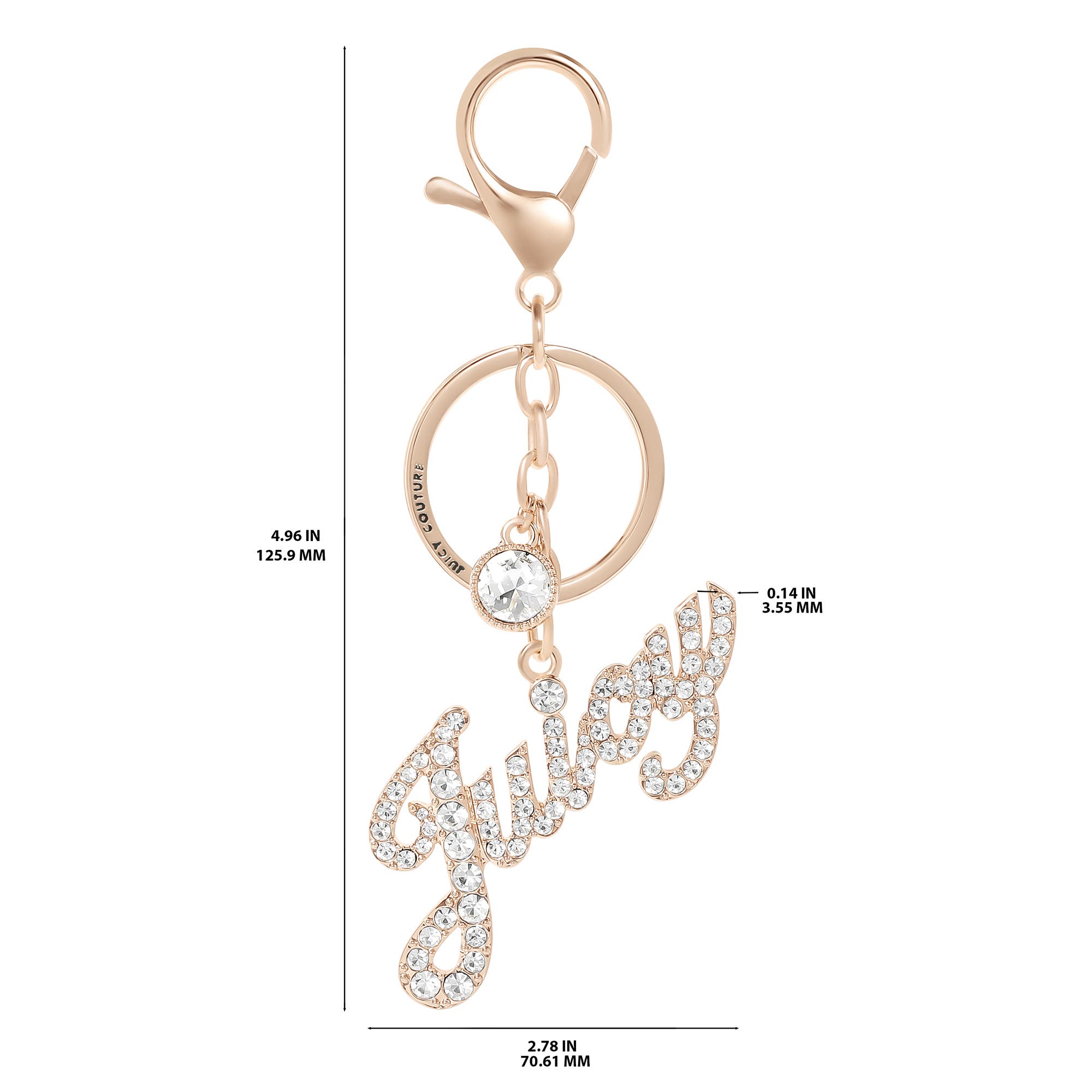 Juicy Couture Crystal Pave "Juicy" Script Gold-Tone Keychain, Alternate, color, Gold, Silver