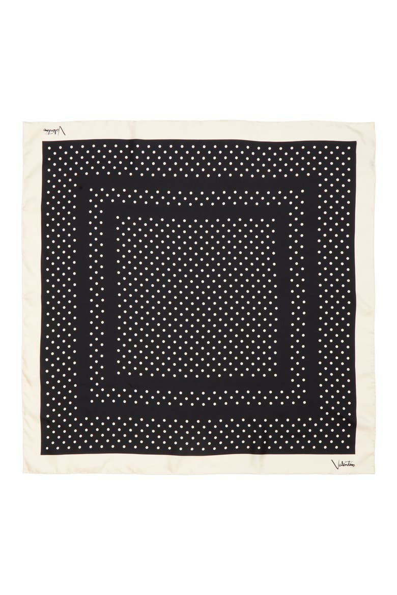 Polka Dot Silk Scarf, Alternate, color, BLACK/ CREAM
