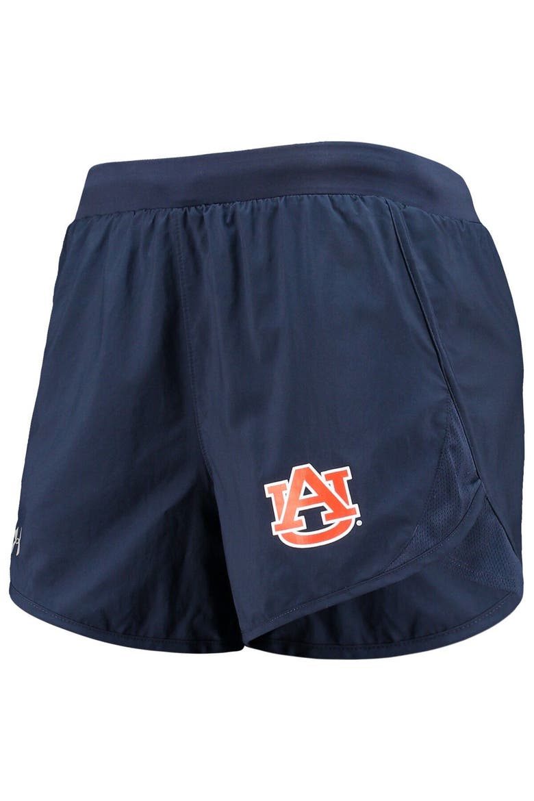 Women's Under Armour Navy Auburn Tigers Fly By Run 2.0 Performance Shorts, Alternate, color, Navy