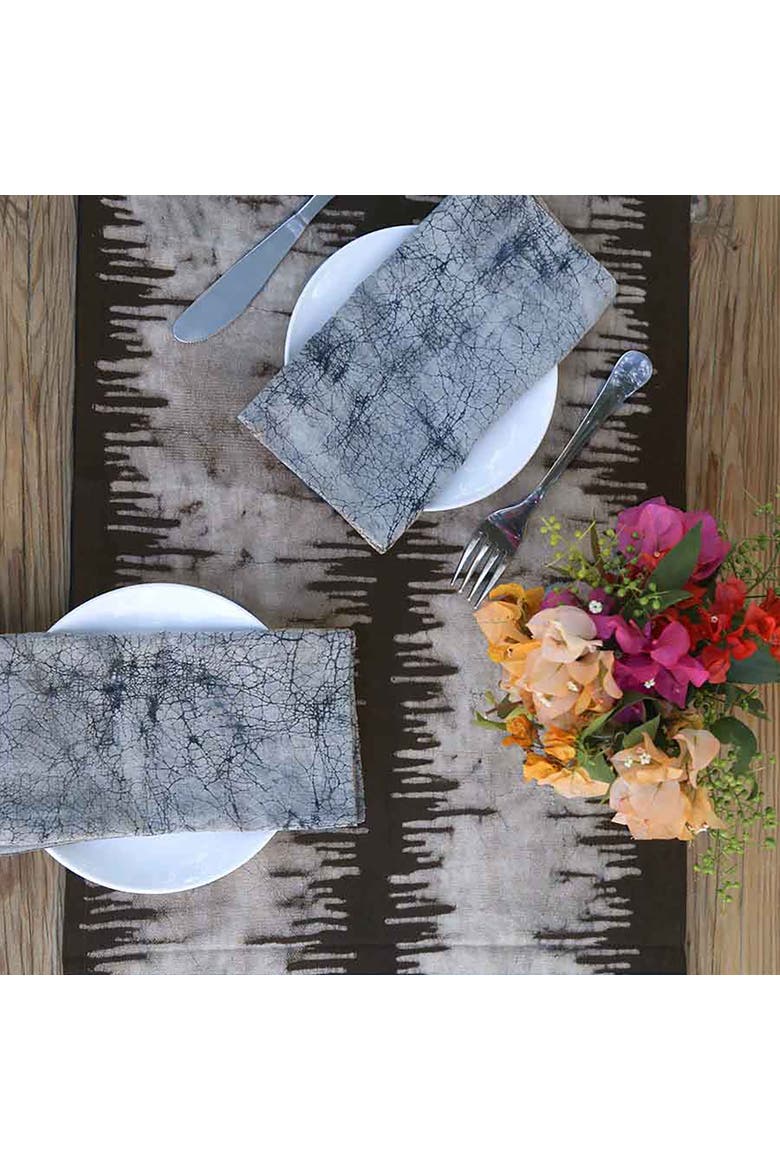 Neutral Block Print Table Runner, Alternate, color, Black
