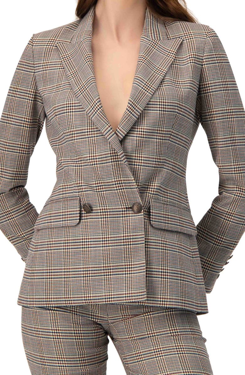 IVONNE Double-Breasted Prince of Wales Blazer, Alternate, color, Multi-Brown
