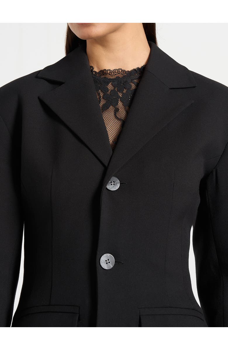 Manière De Voir Claire Wide Shoulder Cinch Waist Blazer, Alternate, color, Black