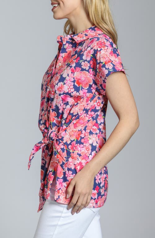 Apny Floral Side Tie Cotton Button-up Shirt In Multi