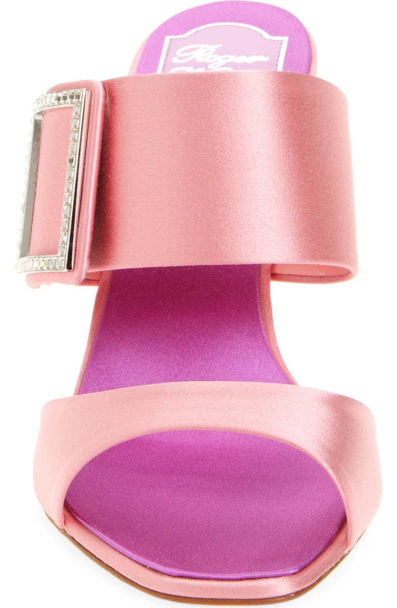 Roger Vivier Trompette Crystal Buckle Satin Sandal, Alternate, color, Rosa Antico Chiaro