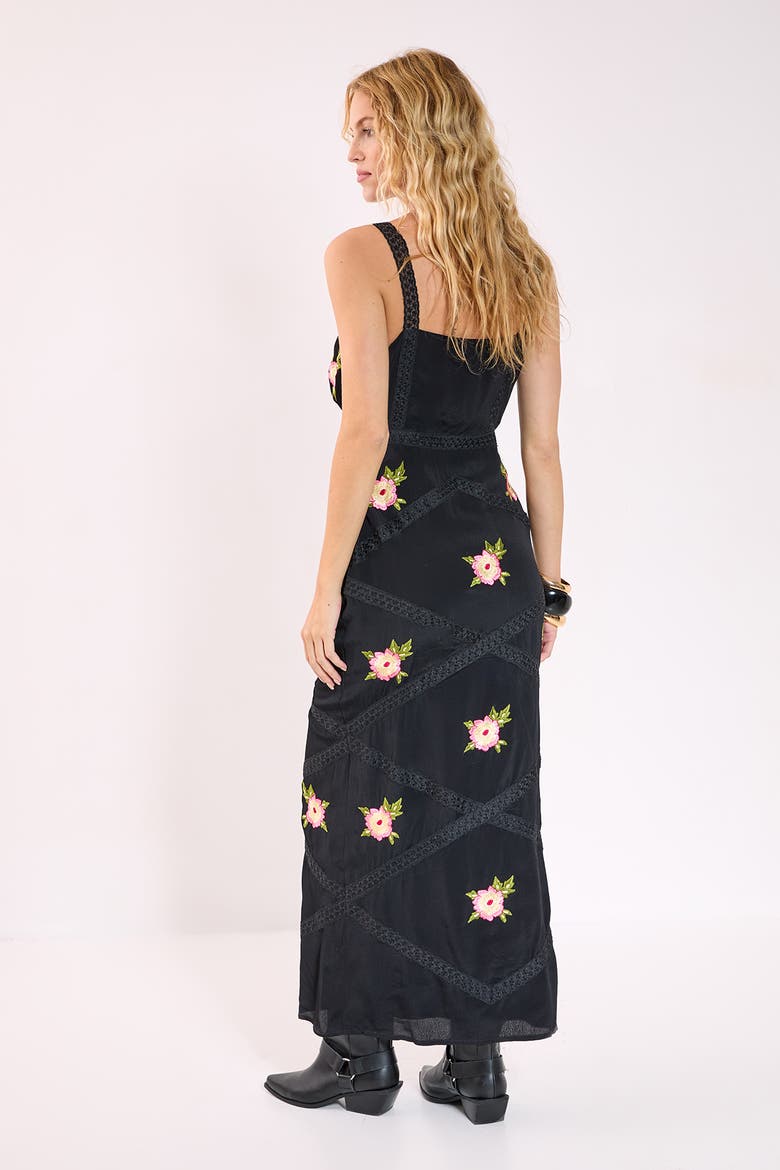 Embroidered Lace Trim Cut Out Maxi Dress, Alternate, color, Black