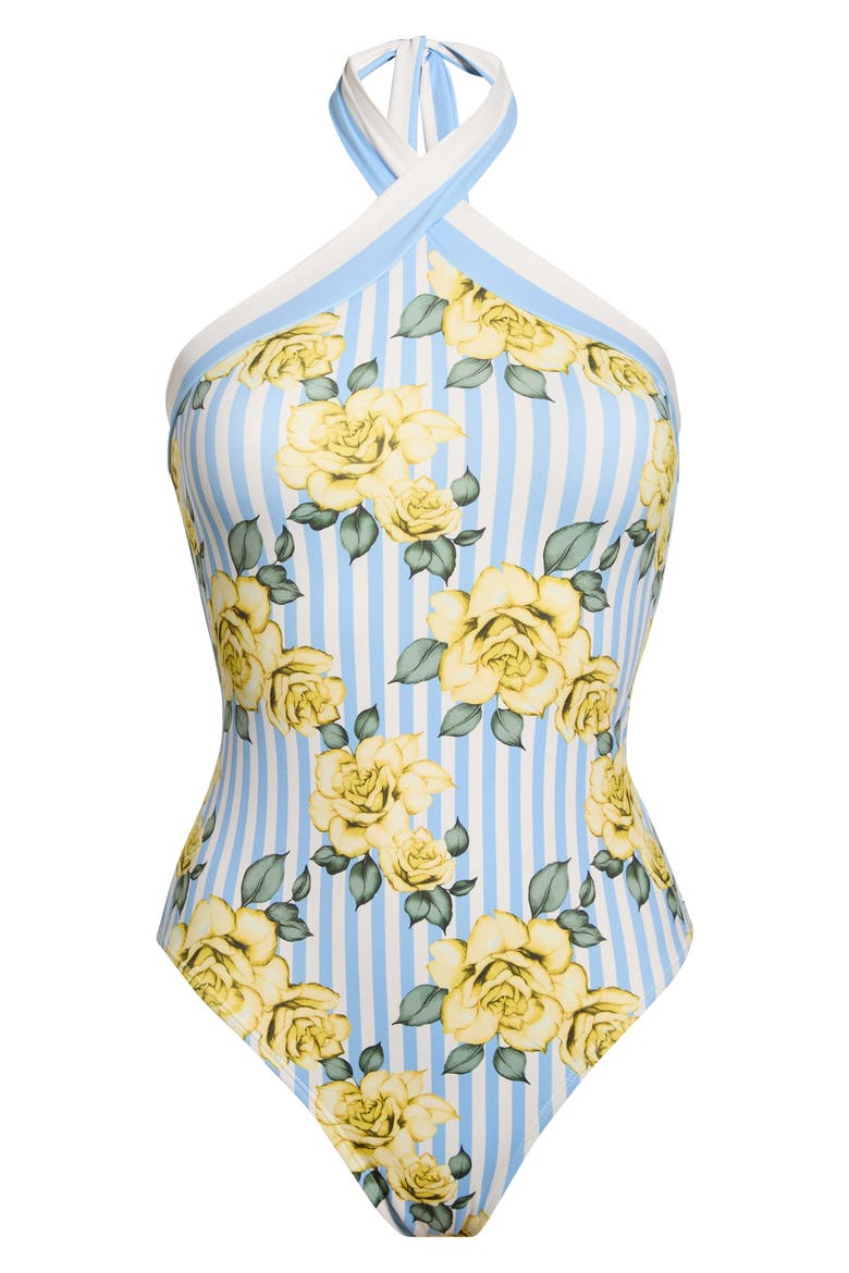 Halter One-Piece Swimsuit, Alternate, color, YELLOW ROSE