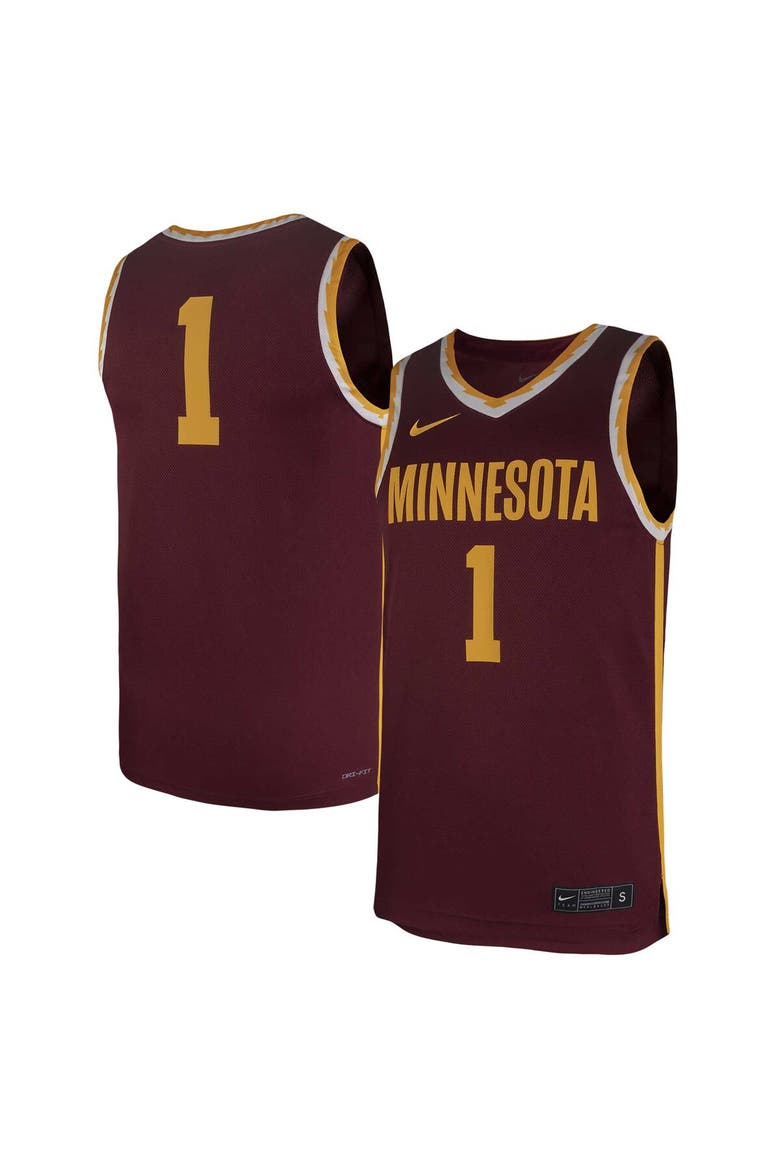 Men's Nike #1 Maroon Minnesota Golden Gophers Team Replica Basketball Jersey, Main, color, Maroon