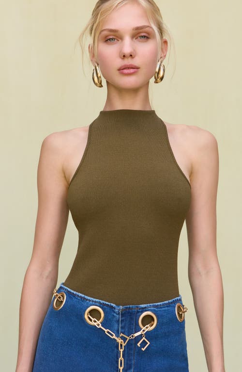 Cult Gaia Cassius Funnel Neck Bodysuit In Green