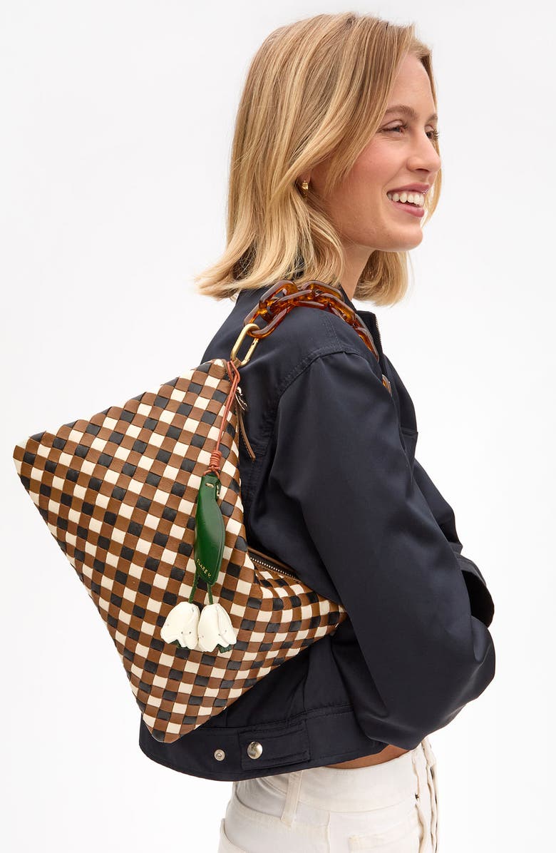 Clare V. Le Fleur Leather Bag Charm, Alternate, color, Evergreen/ Cream