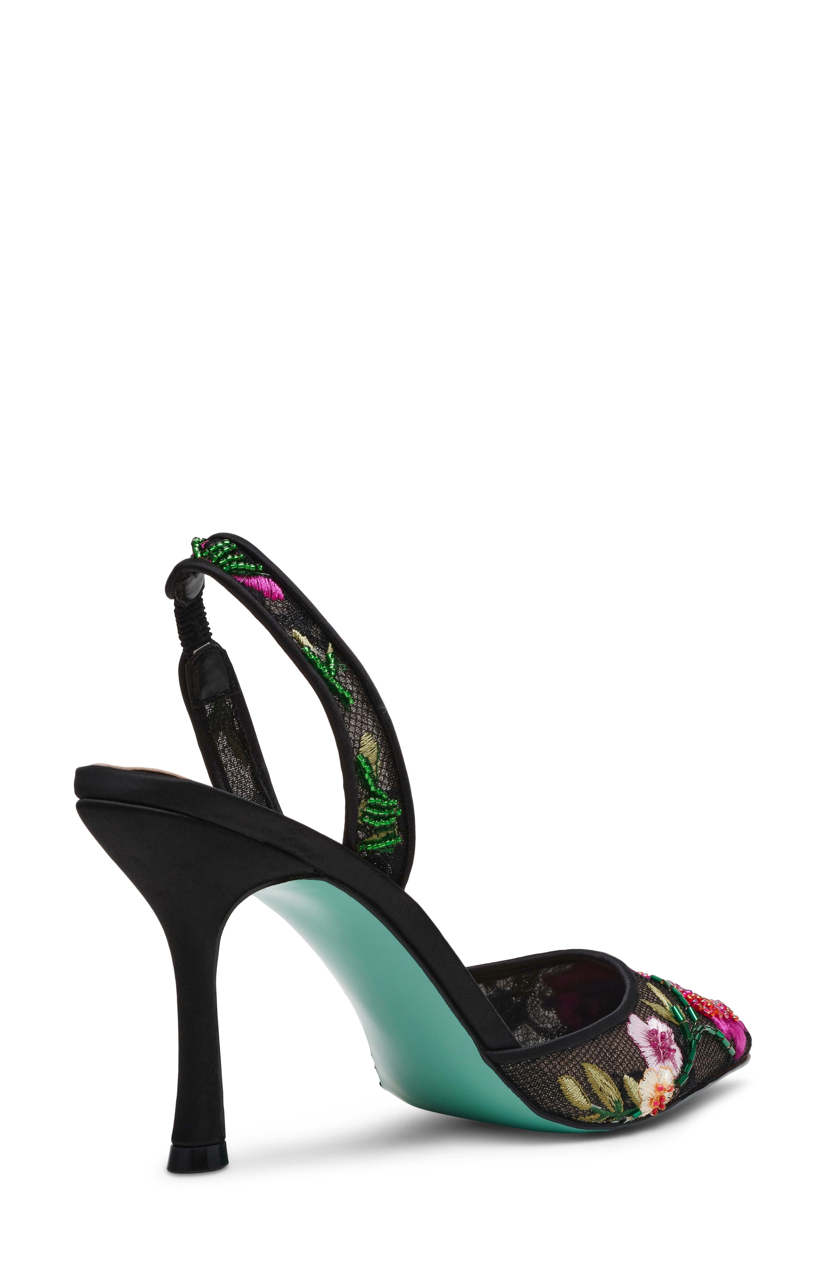 Betsey Johnson April Pointed Toe Slingback Pump, Alternate, color, Black Multi Floral