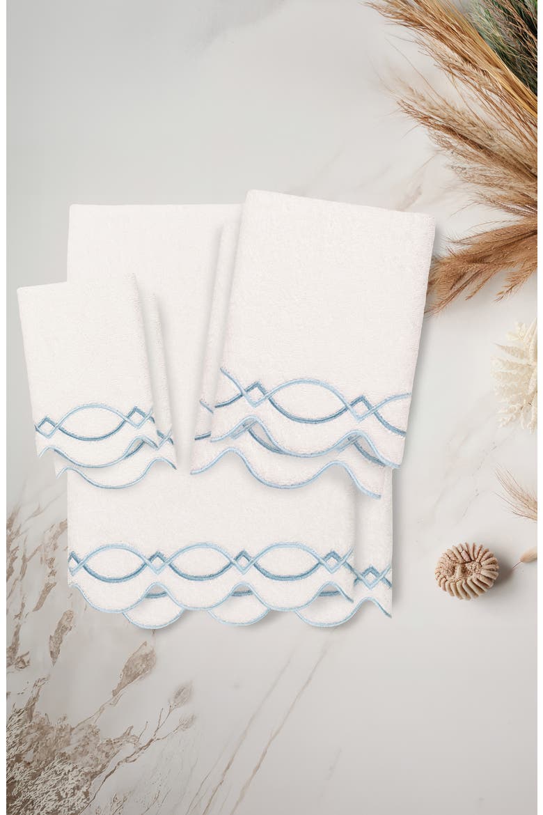 Diamond Chain Scallop 6-Piece Assorted Towels Set, Alternate, color, WHITE/ BLUE