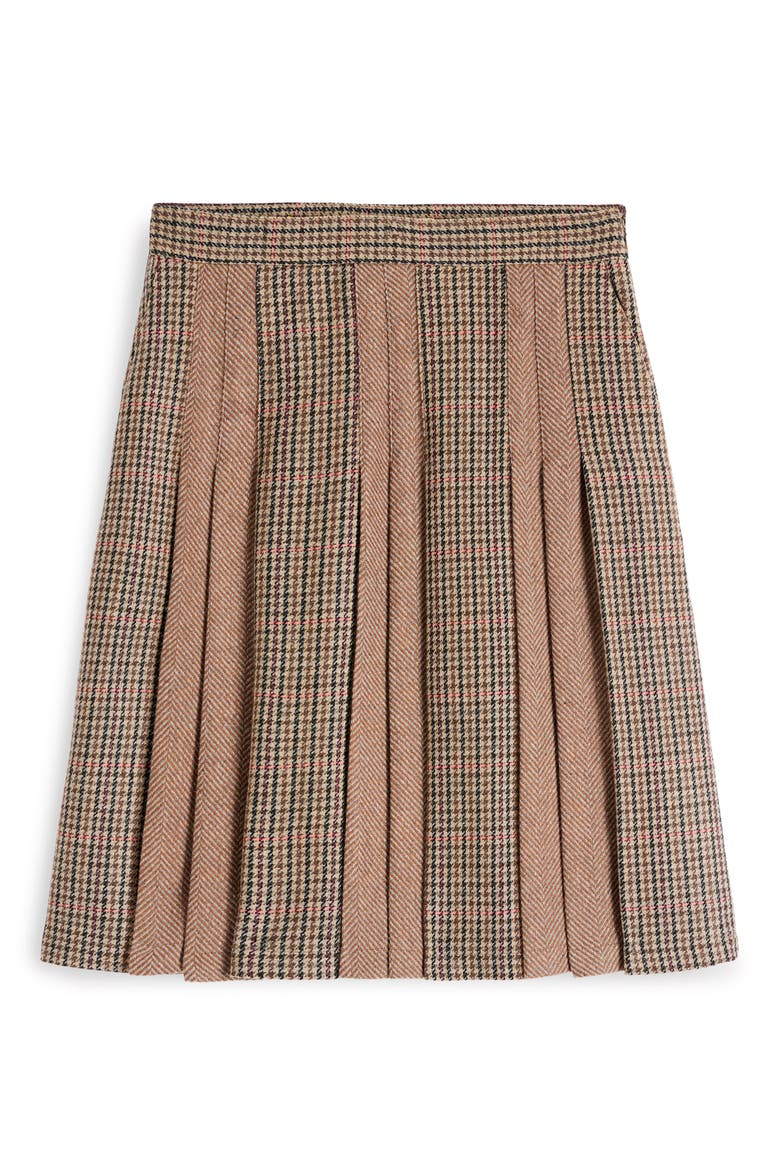 Mixed Panel Pleated Wool Blend Miniskirt, Alternate, color, BROWN HOTCH CHECK