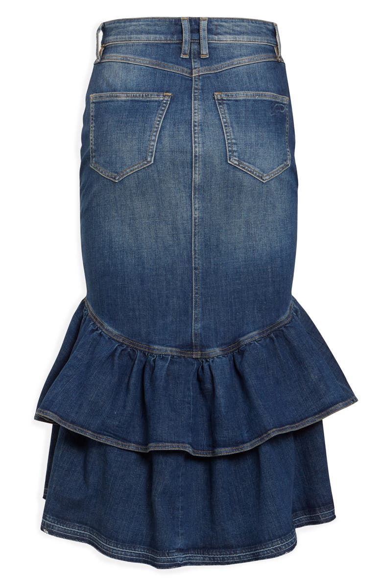 GUESS Marina Tiered Ruffle Denim Skirt, Alternate, color, 