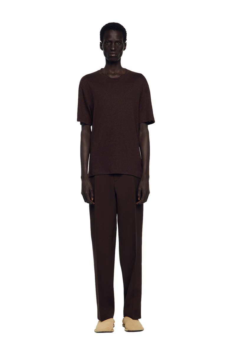 SANDRO Linen T-shirt, Alternate, color, Black Brown